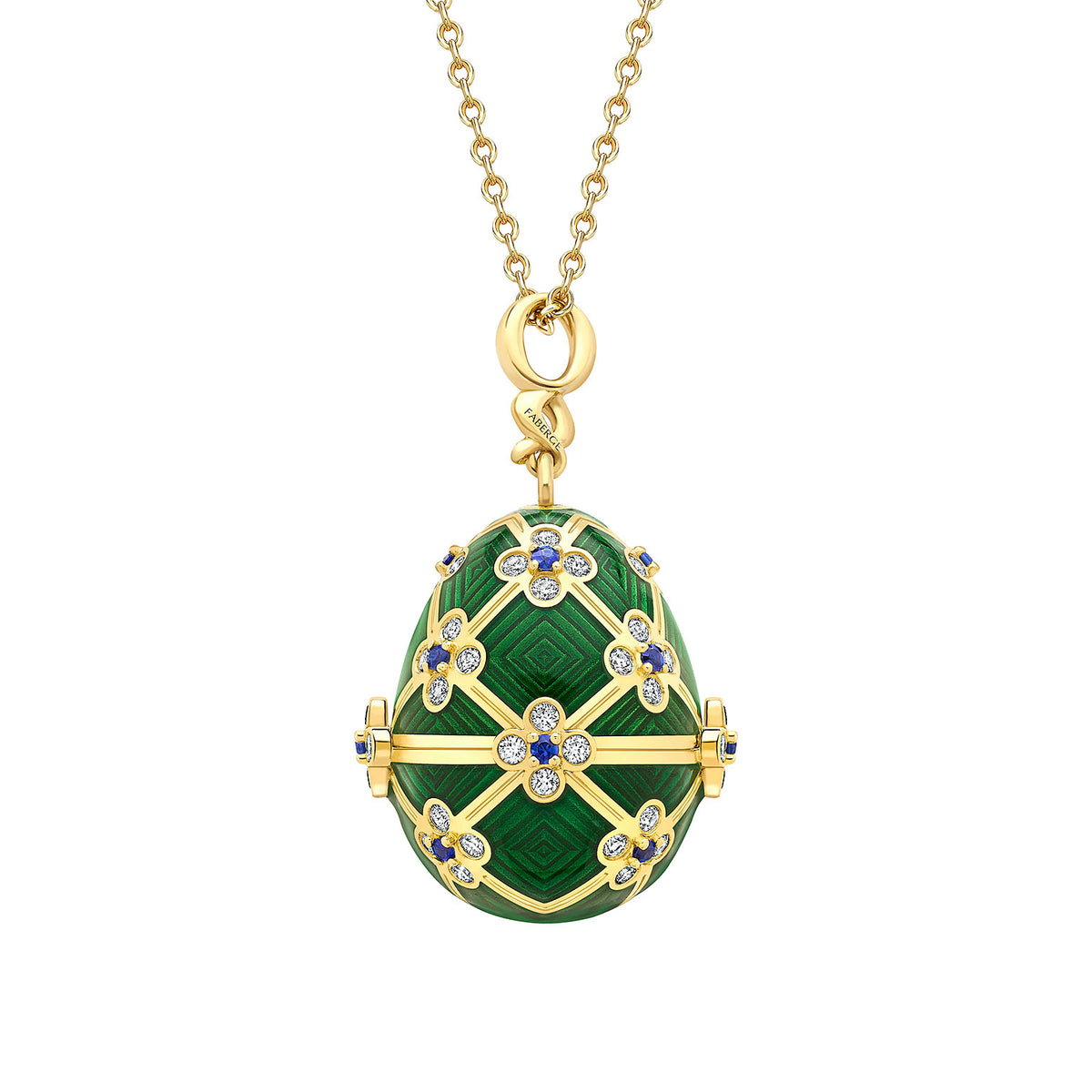 Faberge 18ct Yellow Gold &amp; Green Enamel James Bond Octopussy Egg Locket on Chain