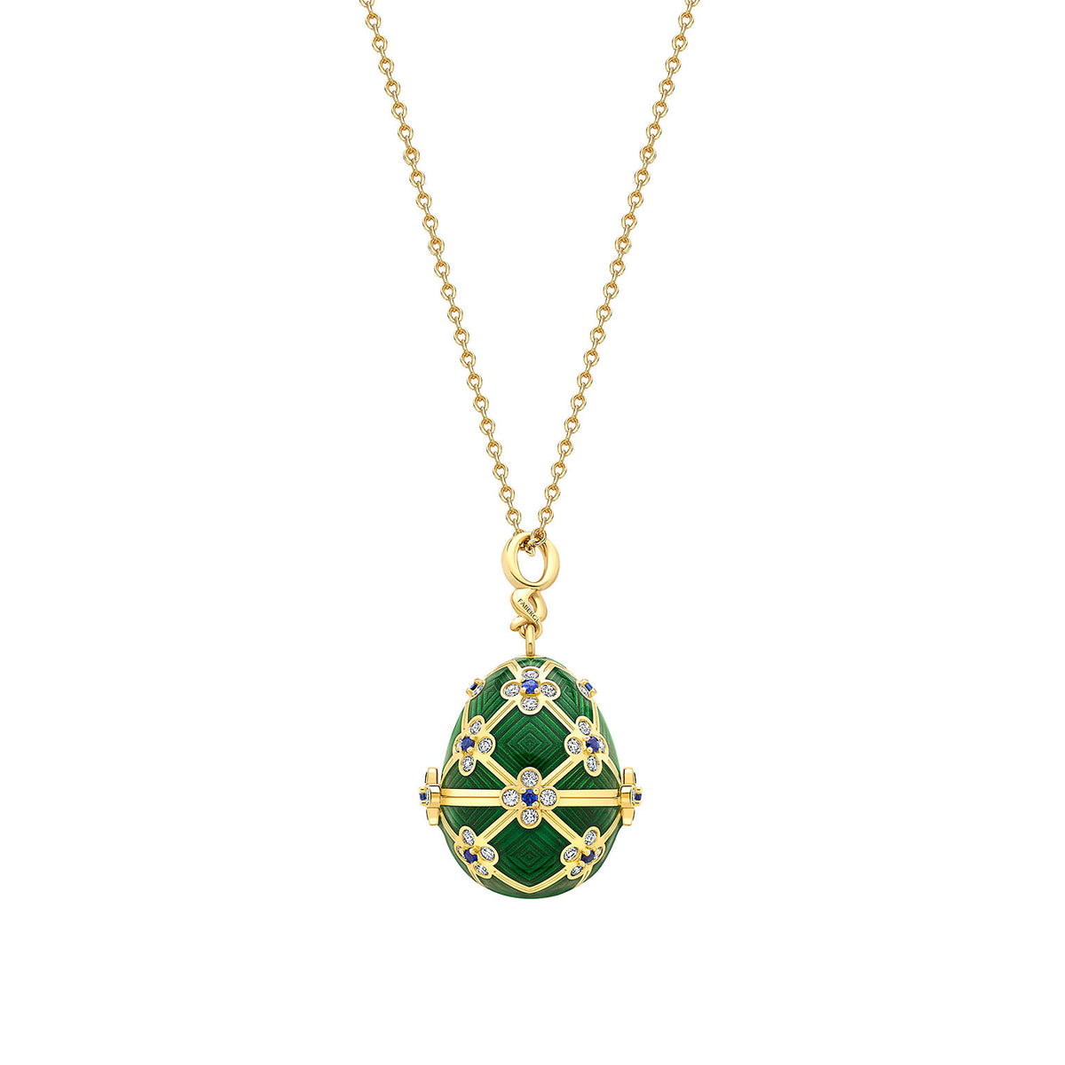 Faberge 18ct Yellow Gold &amp; Green Enamel James Bond Octopussy Egg Locket on Chain