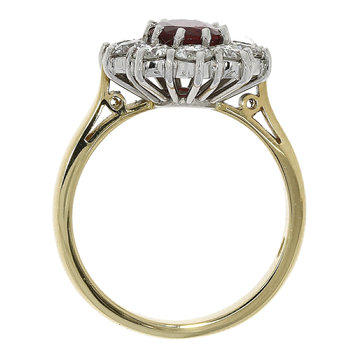 18ct Yellow gold and White Gold Claw set Oval Ruby and Diamond ring