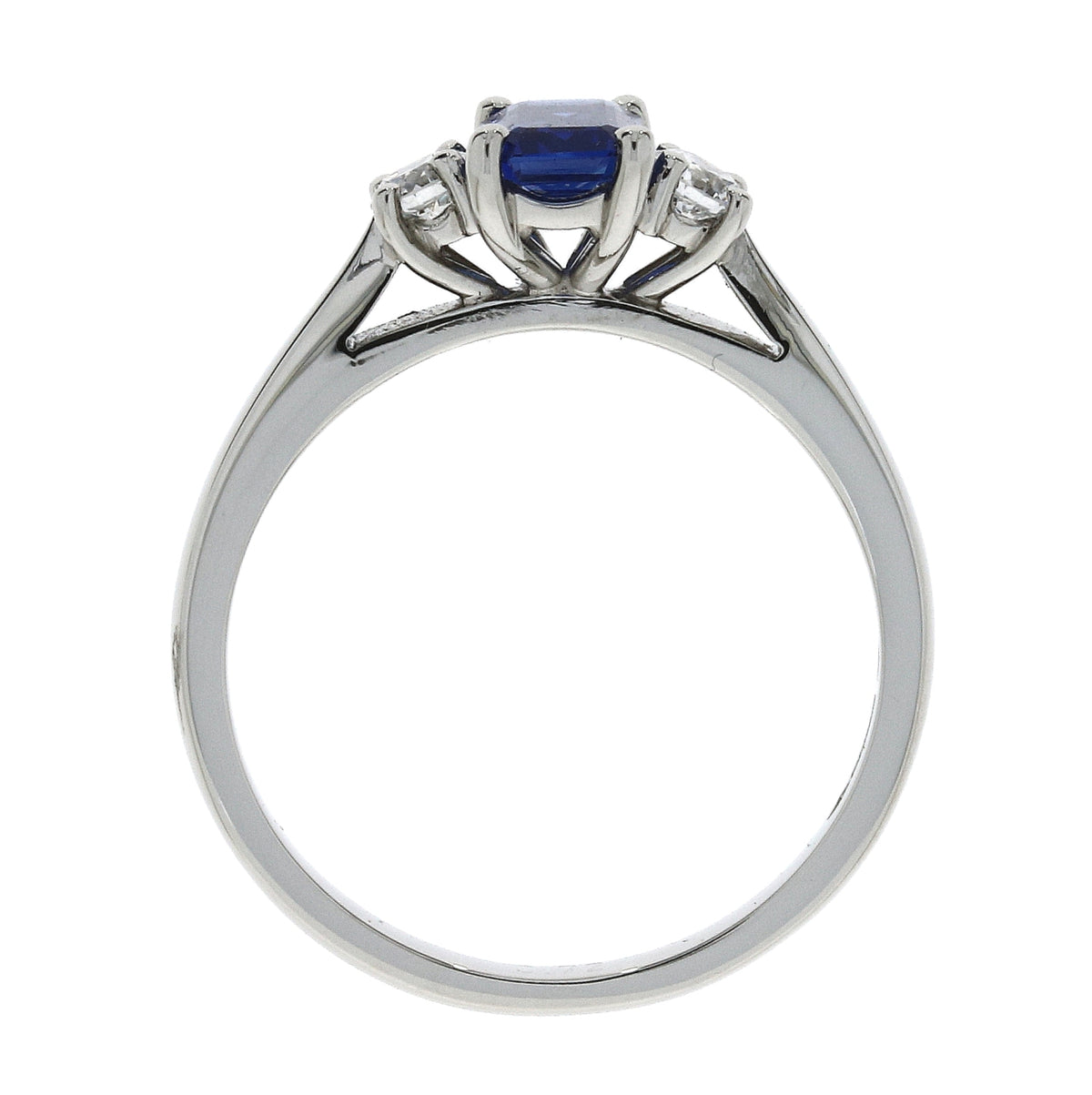 Platinum Emerald Cut Blue Sapphire and Diamond Cluster Ring