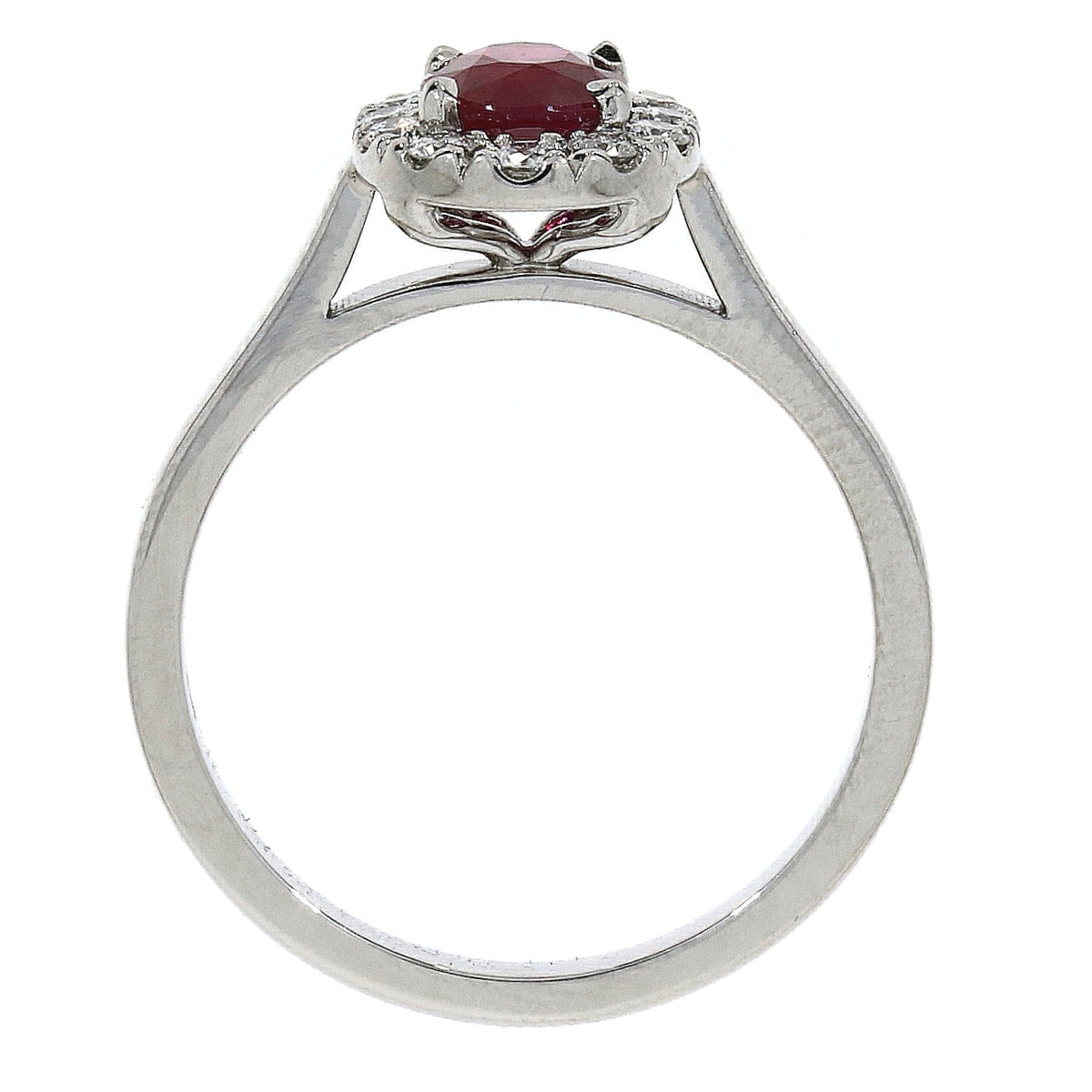 18ct White Gold Oval Ruby and Diamond Cluster ring