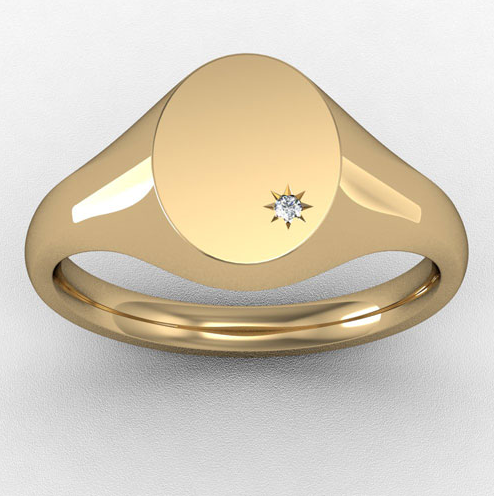 9ct Yellow Gold Oval with 1 Diamond Signet Ring