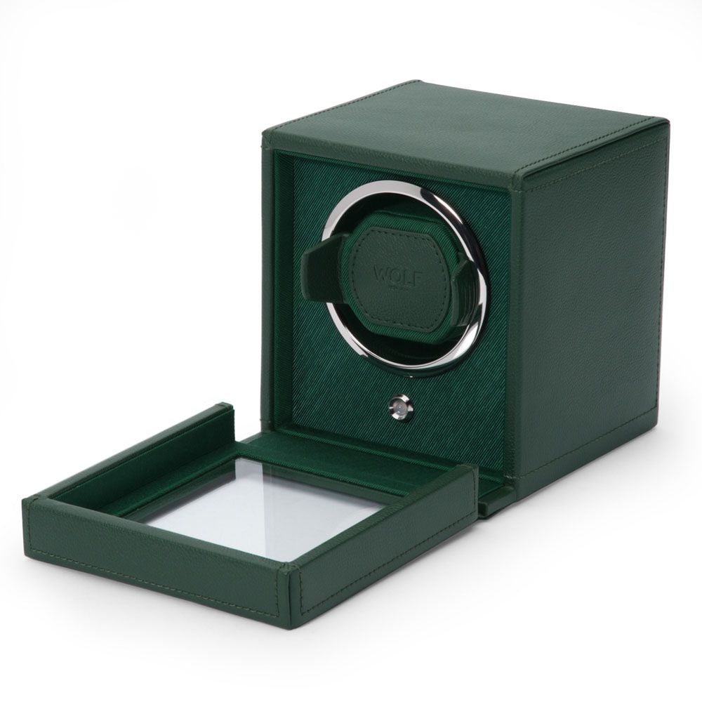 Wolf Designs Cub Green Single Watch Winder with Cover Vegan Leather