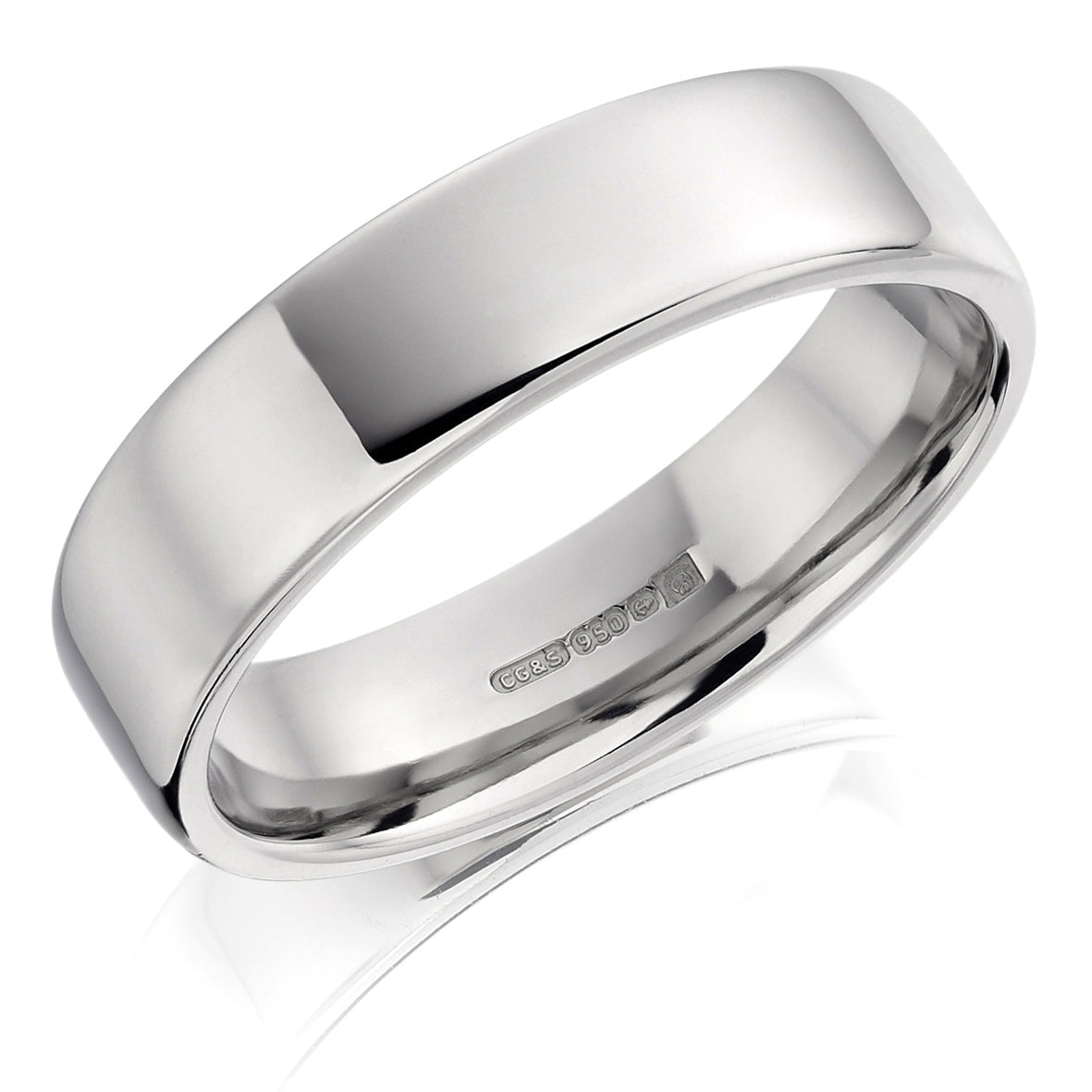 Men's 9ct White Gold 6mm Flat Court Wedding Ring