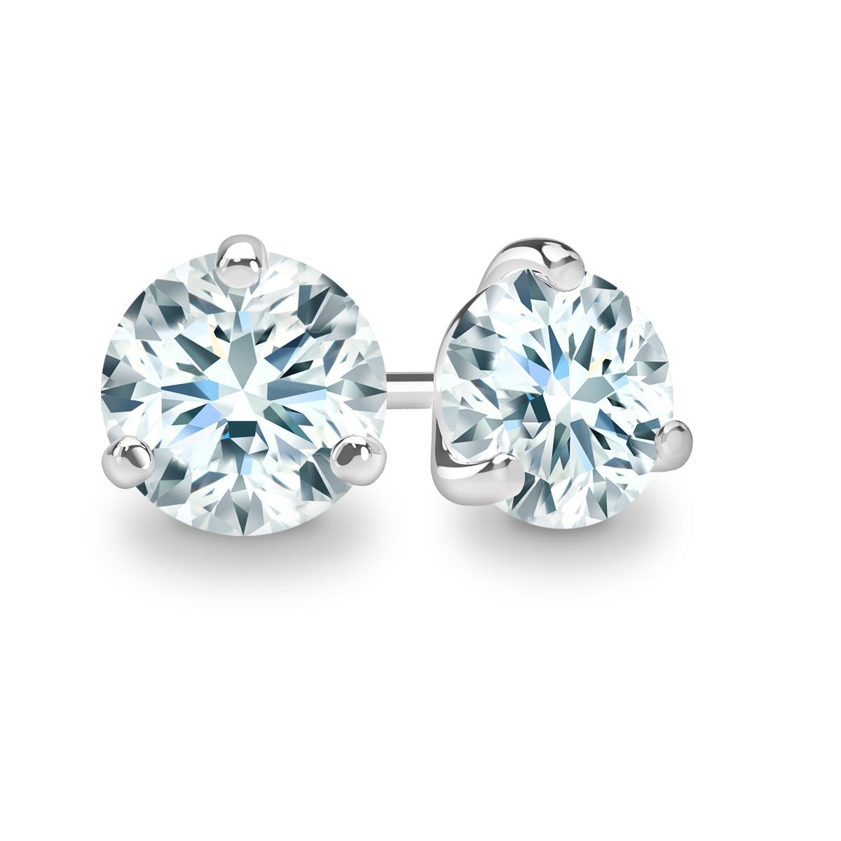 3 Claw White Gold Certified Diamond Stud Earrings 1.00ct