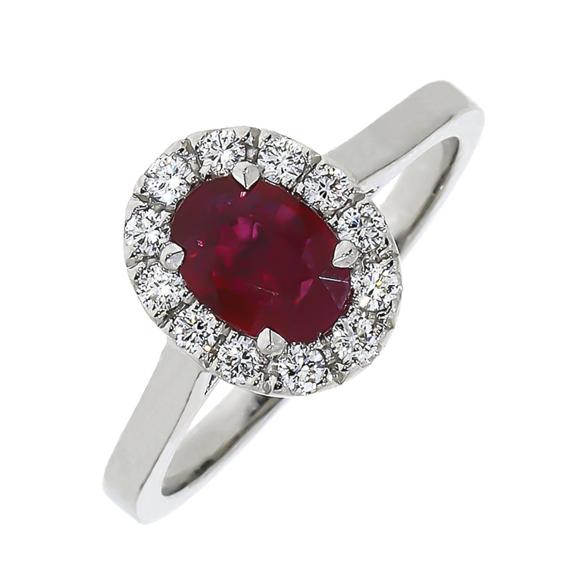 18ct White Gold Oval Ruby and Diamond Cluster ring