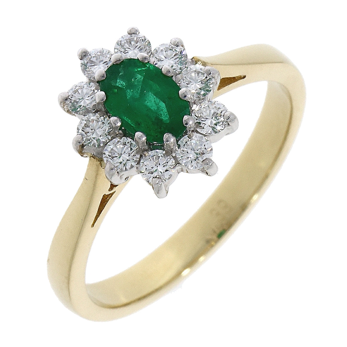 18ct Yellow gold and White Gold Claw set Emerald and Diamond ring