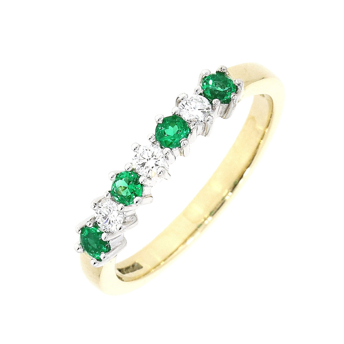 18ct Yellow gold and White Gold Claw set Emerald and Diamond 7 Stone Band