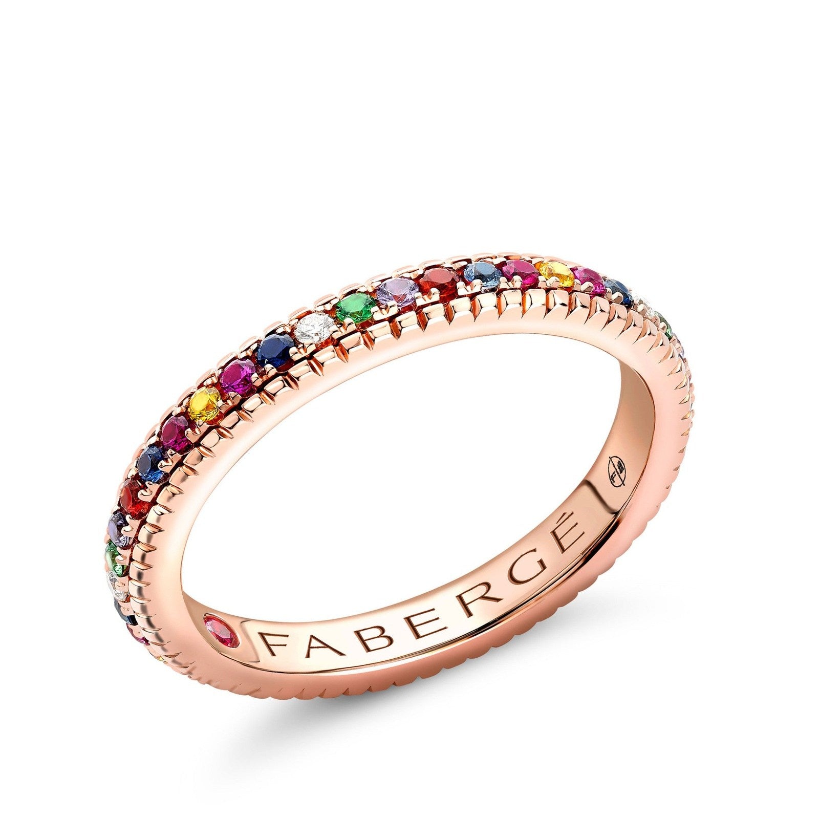 Faberge Colours of Love Rose Gold Multicoloured Gemstone Set Fluted Ring  - 847RG2286