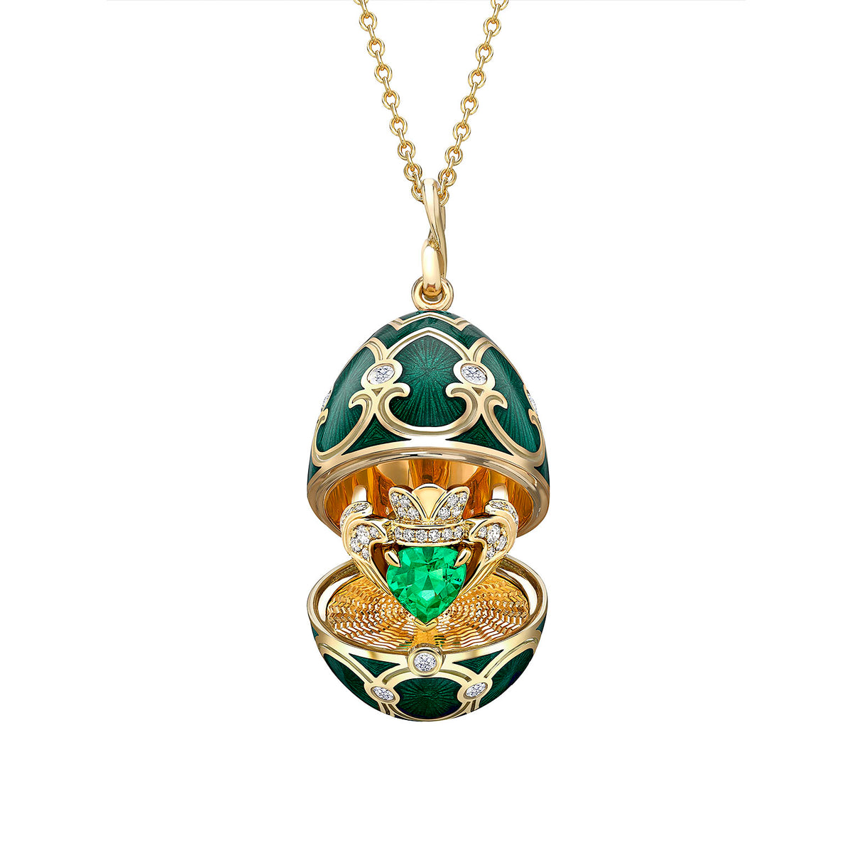 Faberge 18ct Yellow Gold &amp; Green Enamel Hartmanns collaboration Egg Locket on Chain