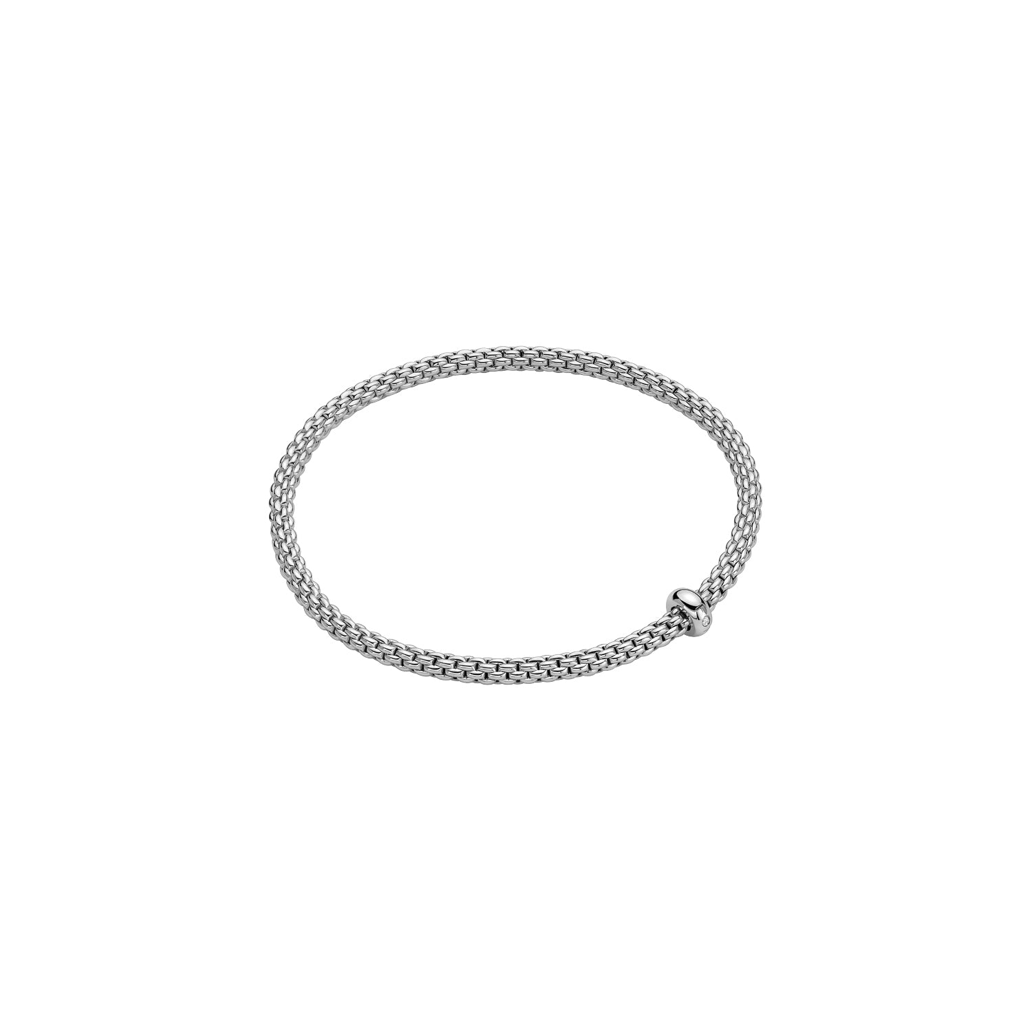 18ct White Gold Fope Prima Bracelet Single Diamond Rondel 0.01ct Small 01M08BX_BB_B_XBX_00S