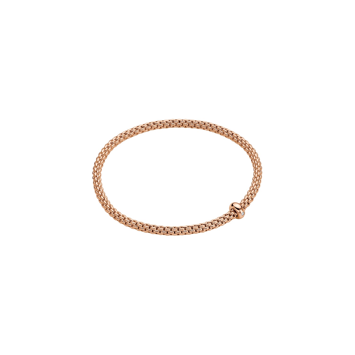 18ct Rose Gold Fope Prima Bracelet Single Diamond Rondel Medium