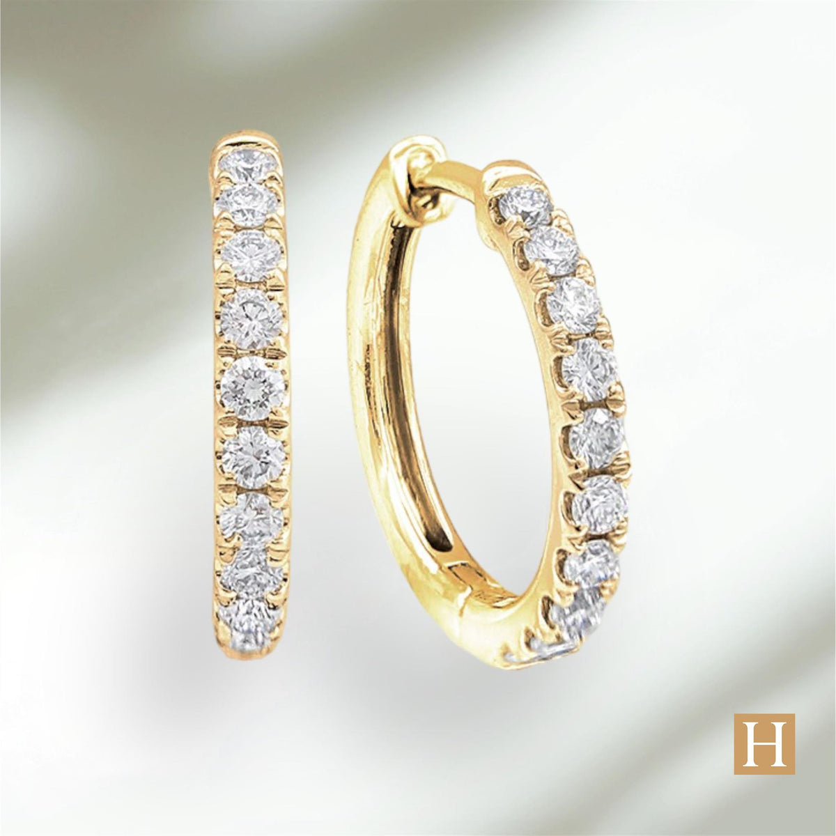 18ct Yellow Gold Inisheer Diamond Hoop Earrings 0.72ct