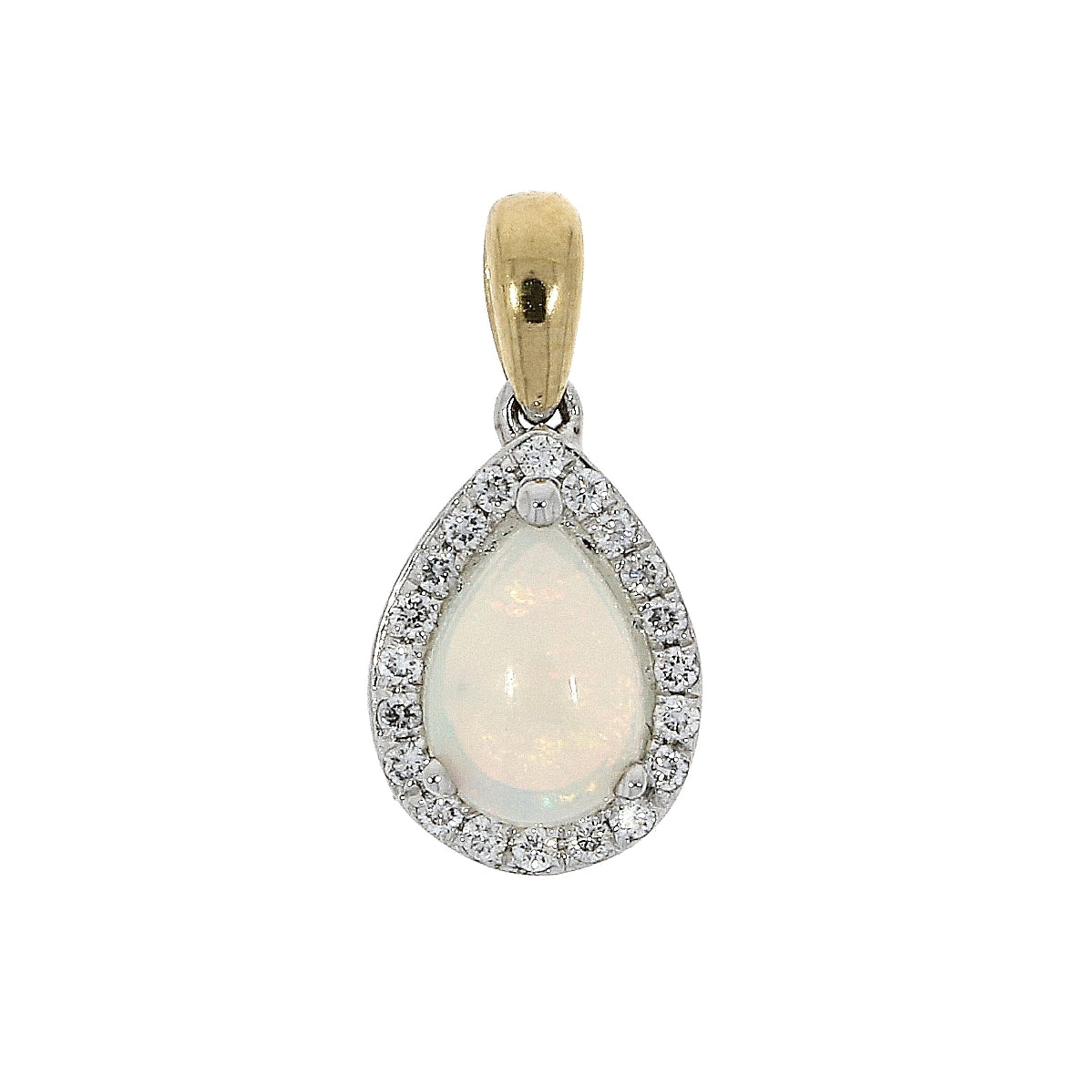 18ct Yellow and White Gold Drop Shaped Opal and Diamond Cluster Pendant 