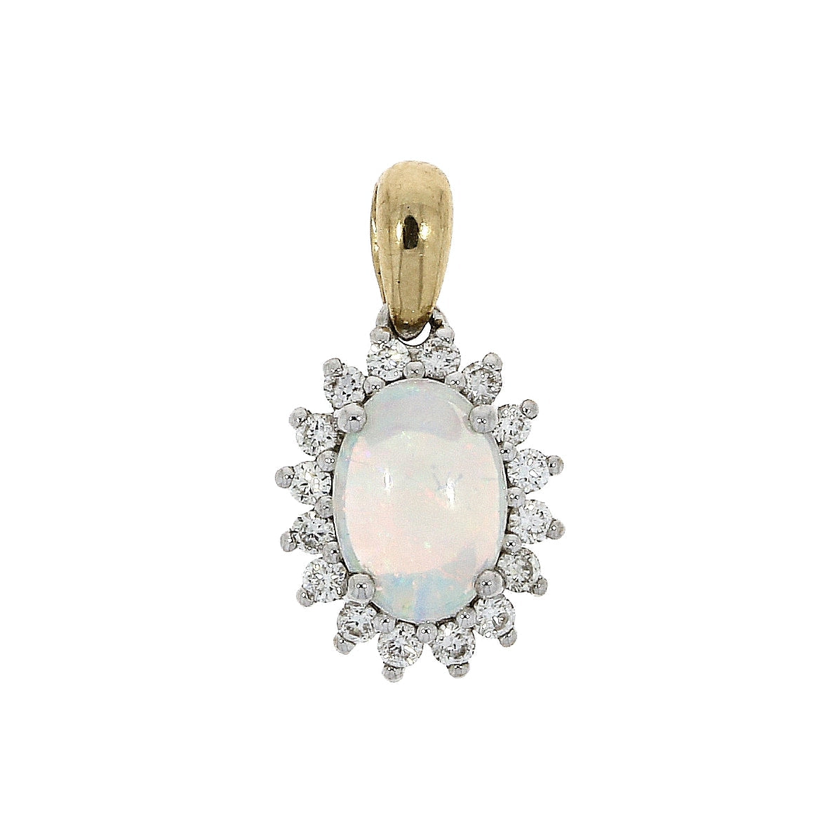 18ct Yellow and White Gold Opal and Diamond Cluster Pendant 