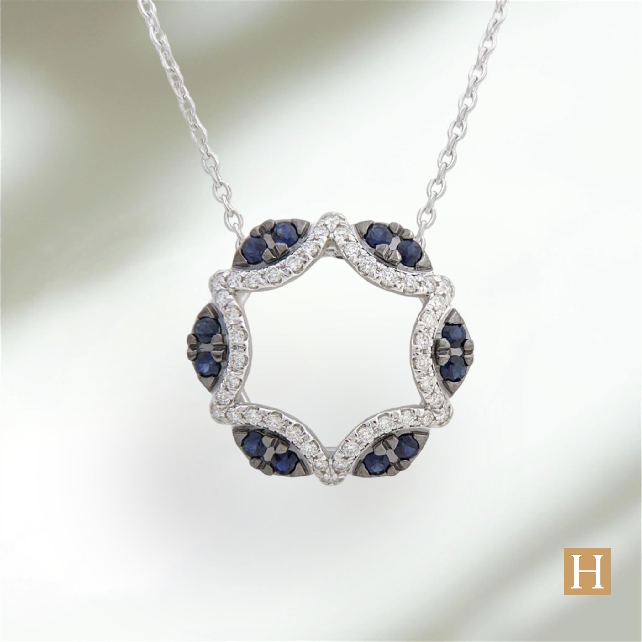 18ct White Gold Circle of Life Sapphire & Diamond Pendant on Chain