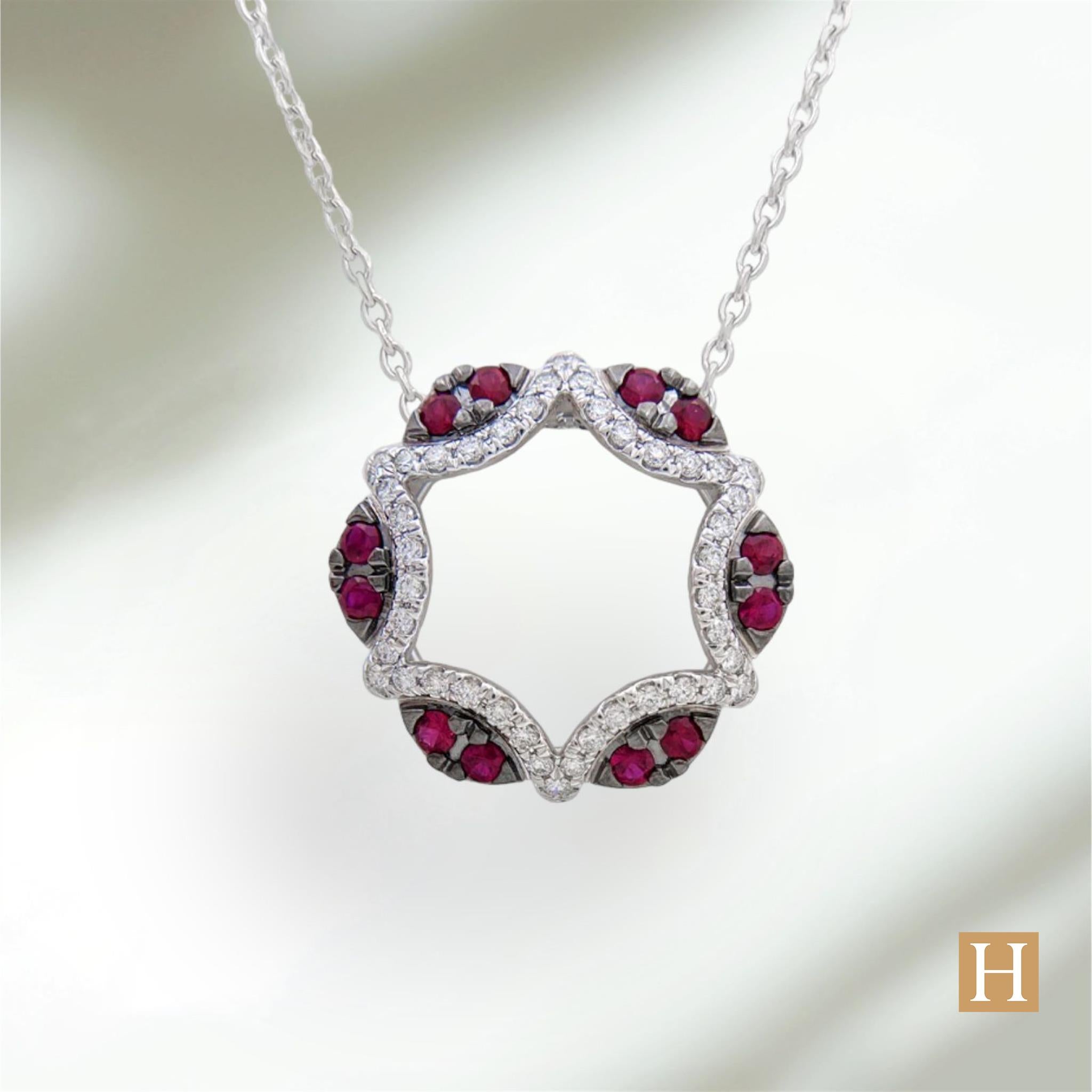 18ct White Gold Circle of Life Ruby & Diamond Pendant on Chain