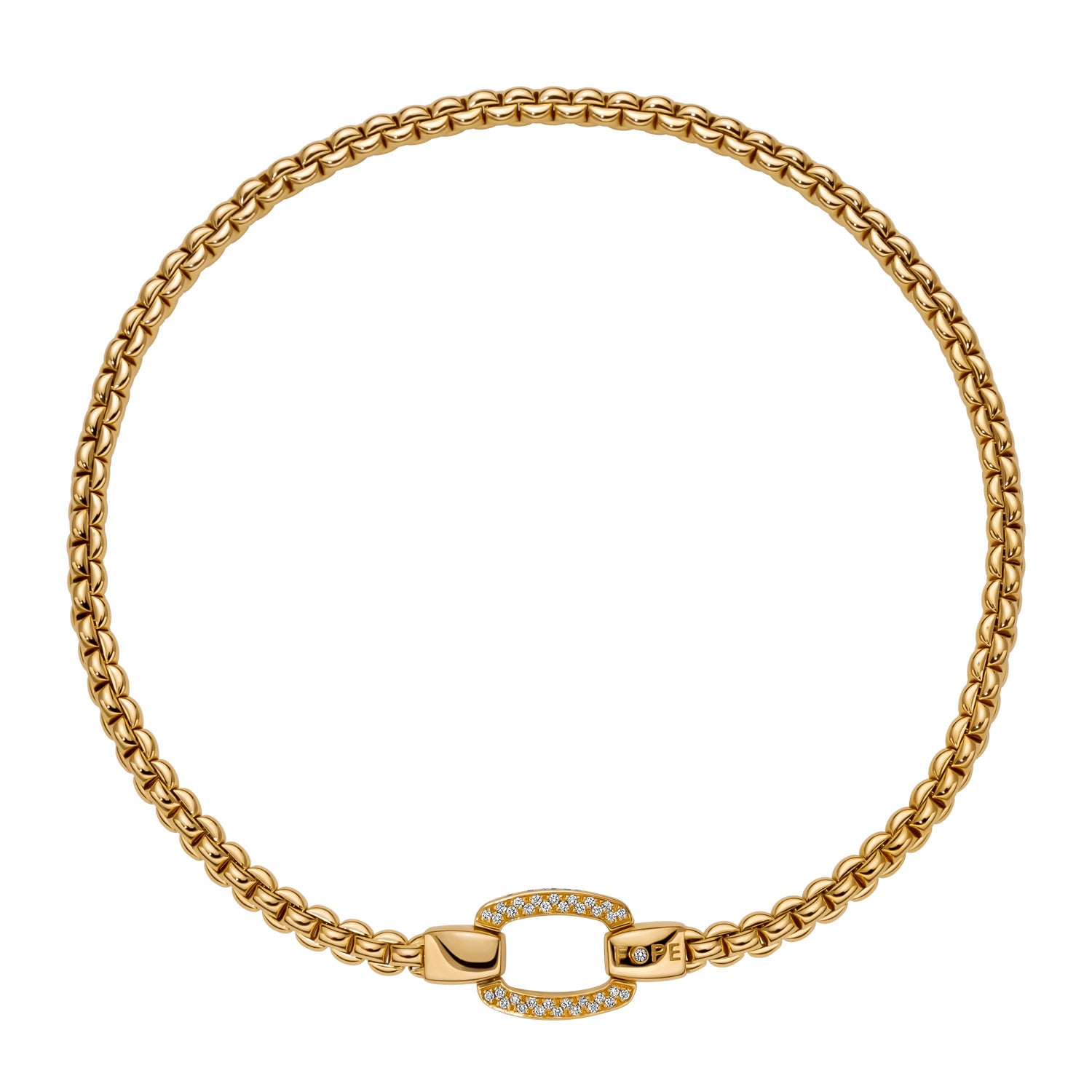 18ct Yellow Gold Fope Eka Necklet Diamond Pave Clasp 0.65ct