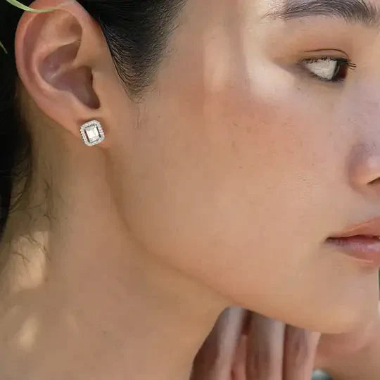 Silver Carat Eton Emerald Borderset Stud Earrings