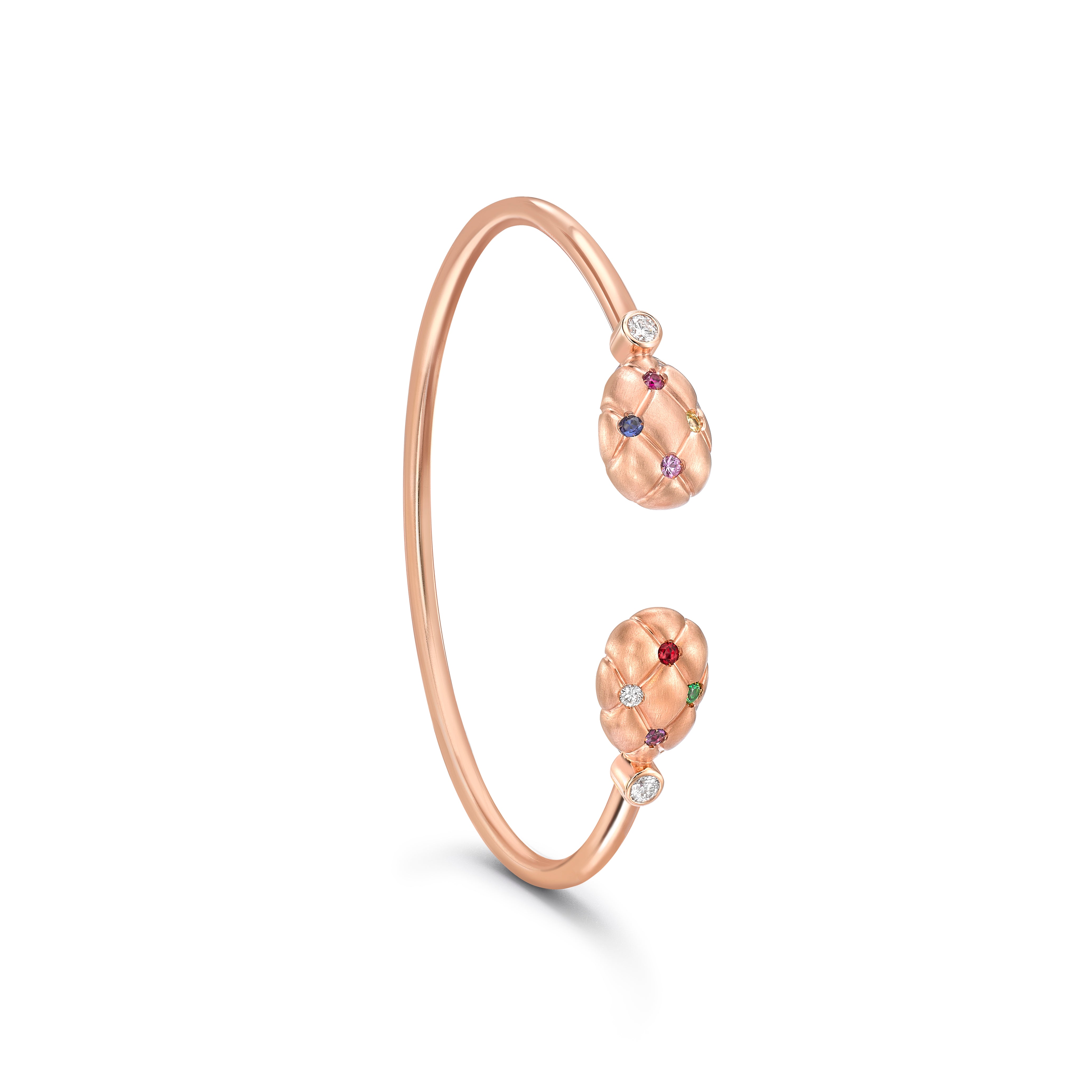 Faberge 18ct Rose Gold Treillage Multi Coloured Gemstone Open Set Bangle Medium