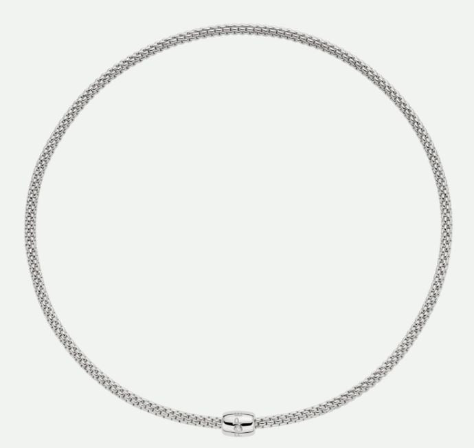 18ct White Gold Fope Prima Flex-It Necklet with Ornamental Diamond Clasp 0.01ct 43cm 07F08CX_BB_B_XBX_043