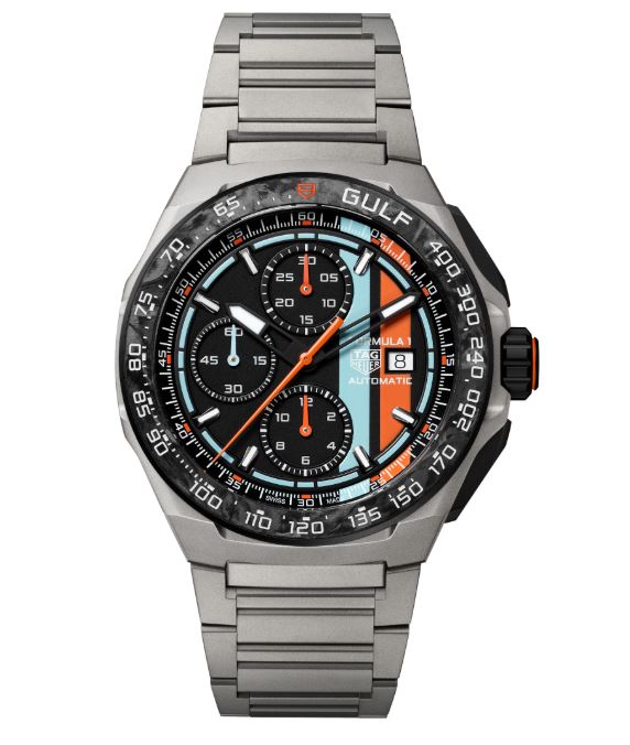 Gents Tag Heuer Formula 1 44mm Chronograph X Gulf Automatic Titanium Coated with Black DLC