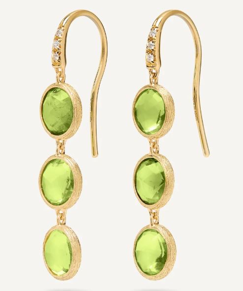 18ct Yellow Gold Marco Bicego Jaipur 3 Peridot Drop Earrings with Diamond Hook Fittings OB1965-AB_PR01_Y_02