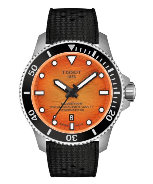 Gents Tissot 44mm Seastar 2000 Powermatic 80 Steel Case Orange Dial Ceramic Bezel Black Rubber Strap T120.907.17.281.00