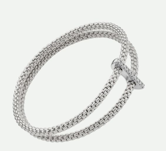 18ct White Gold Fope Prima Bracelet Double Mesh with Pave Diamond Bridge 0.17ct Medium 74008BX_BB_B_XBX_00M
