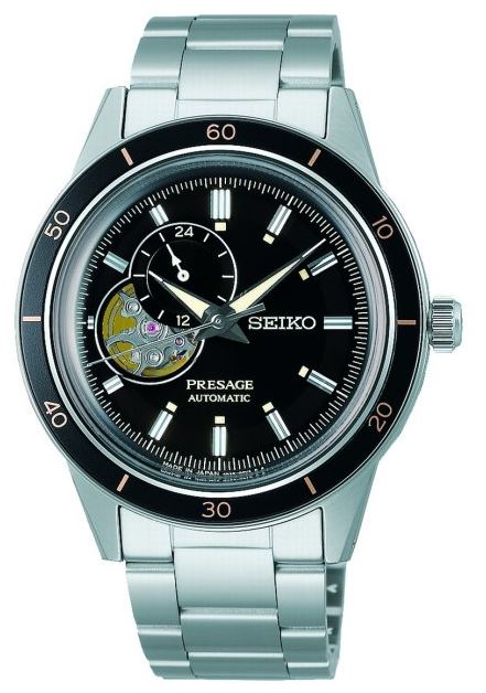 Gents Seiko Presage Style 60 Automatic Dual Time Open Heart  Black Dial Steel Bracelet