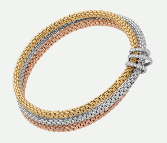 18ct Yellow White and Rose Gold Fope Prima Bracelet Diamond Pave Rondels 0.30ct Medium 75108BX_PB_4_XBX_00M