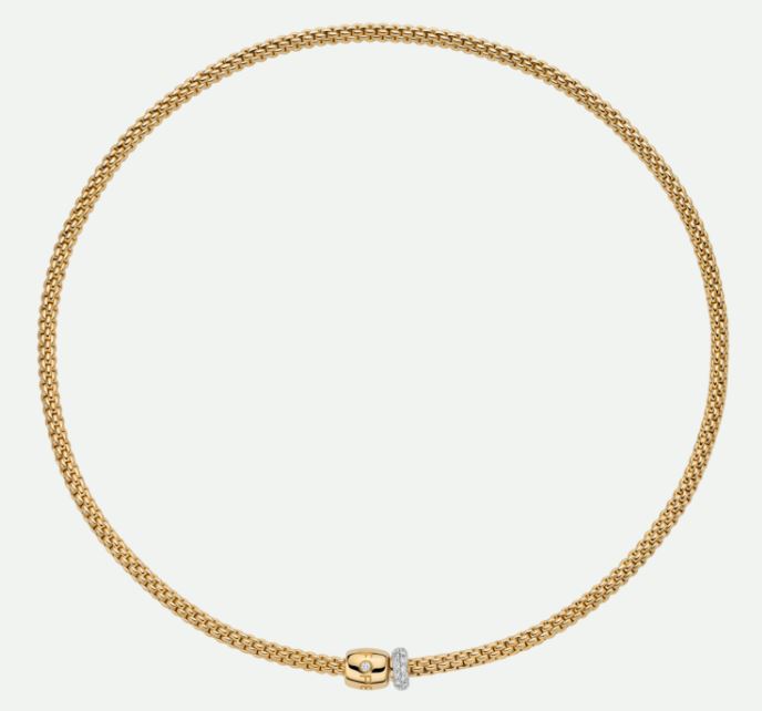 18ct Yellow Gold Fope Prima Flex-It Necklet with Pave Diamond Rondel and Ornamental Clasp 0.19ct 40cm 07F08CX_BB_B_XBX_043