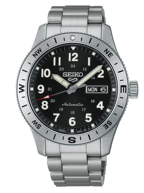 Gents Seiko 5 Sports Field Explorer Camo Black Automatic 41mm Steel Bracelet
