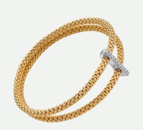 18ct Yellow Gold Fope Prima Bracelet Double Mesh with White Gold Pave Diamond Bridge 0.17ct Medium 74008BX_BB_B_XBX_00M