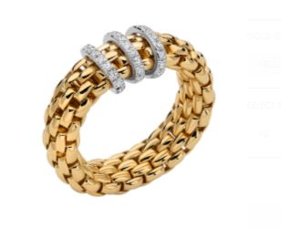 18ct Yellow Gold Fope Vendome Ring with 3 Diamond Roundels 0.23ct Medium