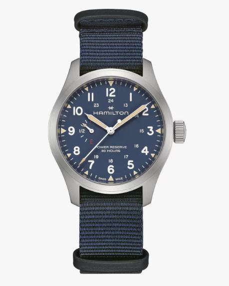 Hamilton 40mm Khaki Field Power Reserve Mechanical Blue Dial Steel Case Blue Textile Strap  H69509940