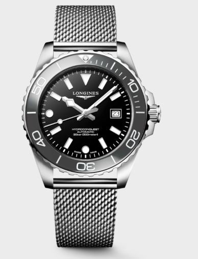 Gents Longines 42mm Hydroconquest 42mm Steel Bracelet Black Ceramic Bezel Black Dial L3.788.4.70.6