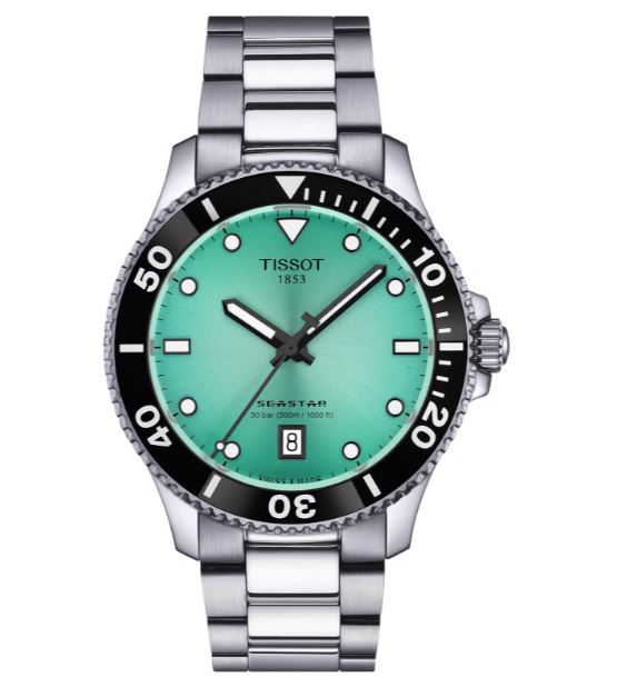 Gents Tissot Seastar 1000 40mm Steel Case Green Dial Black Bezel T120.410.11.091.00