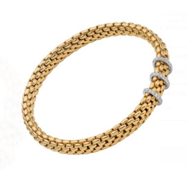 18ct Yellow Gold Fope Vendome Bracelet 3 Diamond Roundels 0.22ct Medium