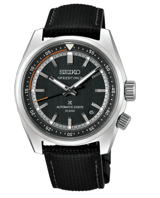 Gents Seiko 39.5mm Automatic Heritage Motoring Countdown Speedtimer Steel Case Black Dial Black StrapHBC004J1