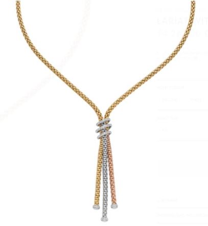 18ct Yellow, White and Rose Gold Fope Prima Lariat Necklet with Diamonds 0.49ct