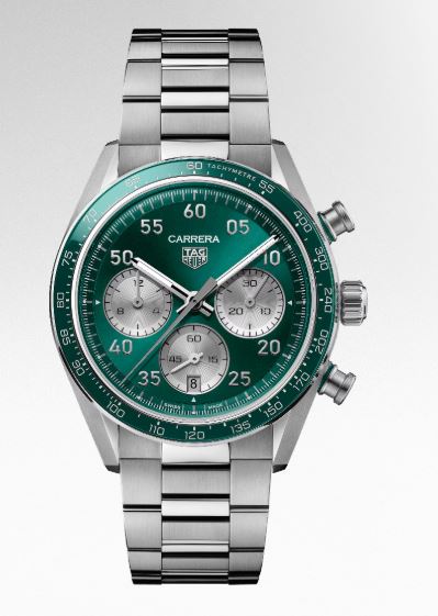 Gents Tag Heuer 42mm Automatic Carrera Automatic Chronograph Sport Steel Bracelet Green Ceramic Bezel Green Dial     CDB2112.BA0054