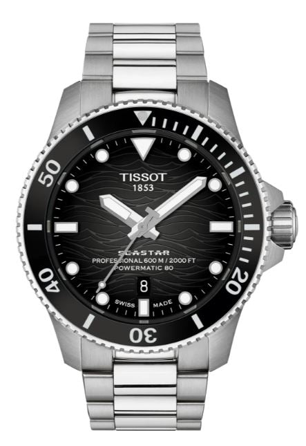 Gents Tissot 44mm Seastar 2000 Powermatic 80 600m Steel Bracelet Black Bezel Grey Gradient Dial with  Date T120.907.11.051.00