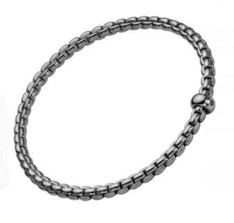 18ct White Gold Fope Eka Rhodium Finish Bracelet Single Black Diamond Roundel 0.01ct Large