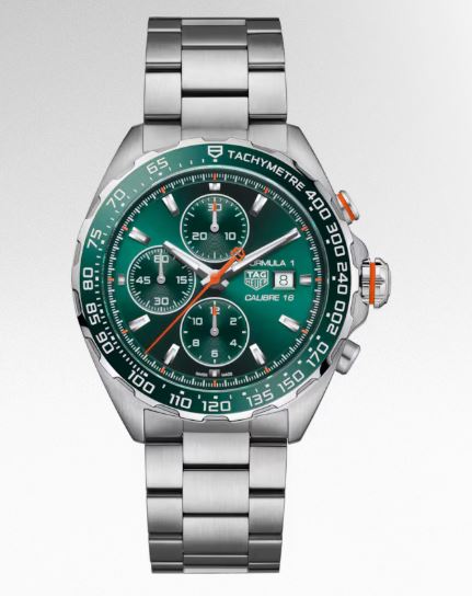 Gents Tag Heuer 44mm Formula 1 Chronograph Automatic Steel Bracelet Green Ceramic Bezel Green Dial with Date Goodwood Festival of Speed CAZ201K.BA0876