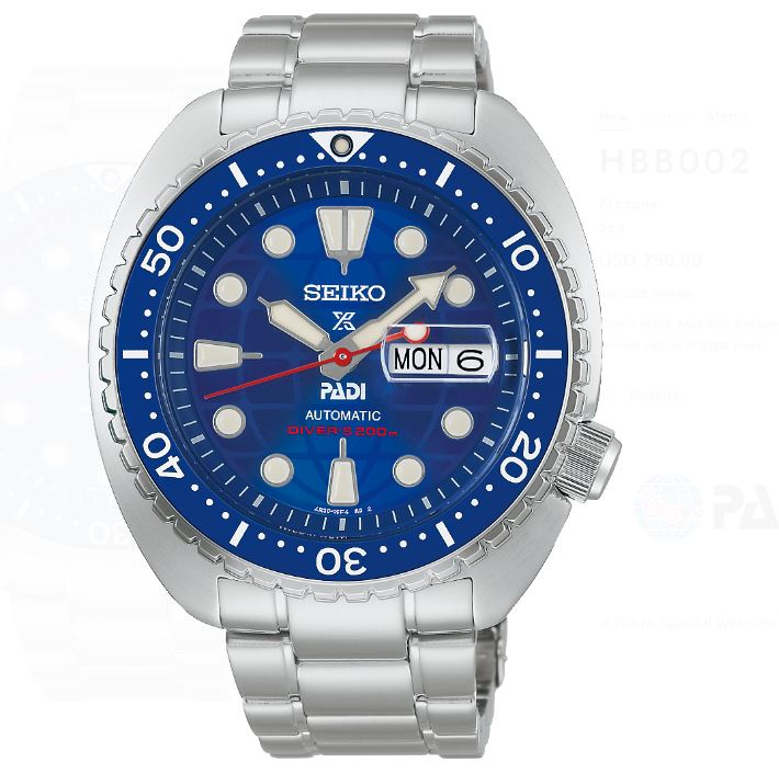 Gents Seiko Prospex 45mm Automatic Sea PADI 60th Anniversary King Turtle Limited Edition Blue Dial Steel Bracelet Additional Silicone Strap