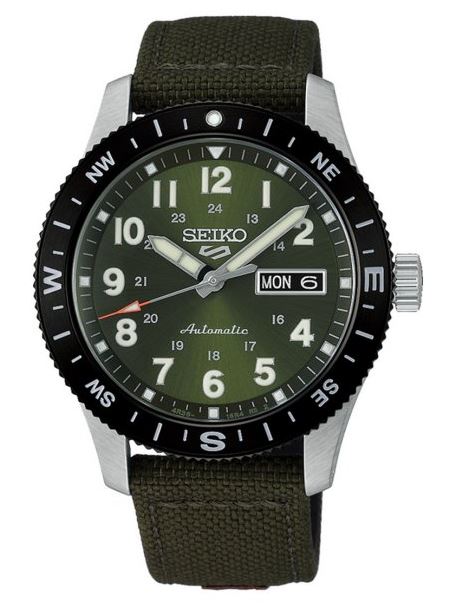 Gents Seiko 5 Sports Field Explorer Fatigue Green Automatic 41mm