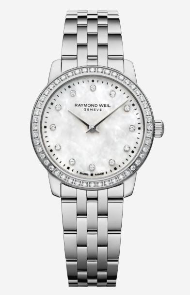 Ladies Raymond Weil Tocatta 24mm Quartz Steel Bracelet LG Diamond Bezel White Mother of Pearl LG Diamond Dial