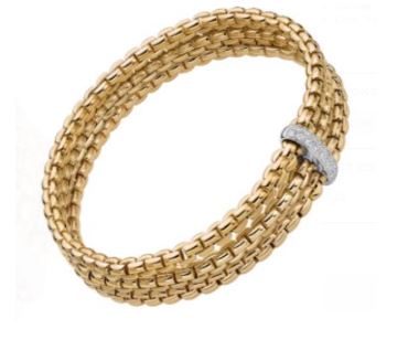 18ct Yellow Gold Fope Eka Triple Mesh Diamond Pave Bracelet 0.14ct