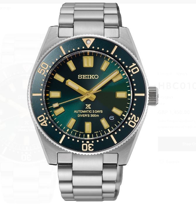Gents Seiko Prospex 40mm 1965 Limited Edition European Exclusive Calmwater Green HBC010J1
